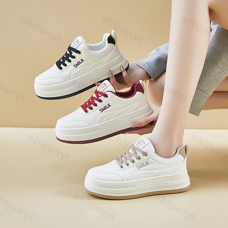 Fashion Women's White Shoes 2026 Spring Autumn New Outdoor Non Slip Platform Sneakers Height Increase Lace Up Casual Board Shoes