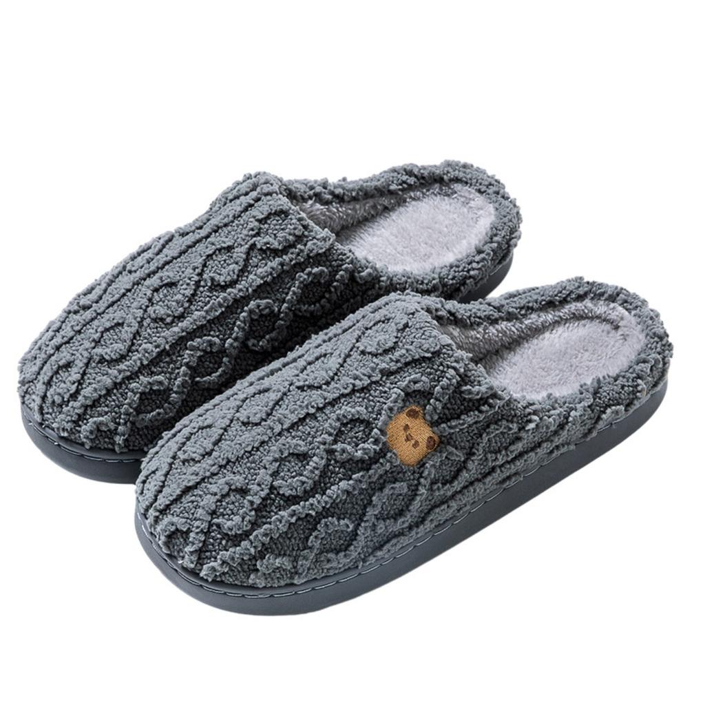 Bear Head Cotton Slippers for Women In Autumn and Winter, Indoor Plush Cute Thick Soled Warm Fur Slippers