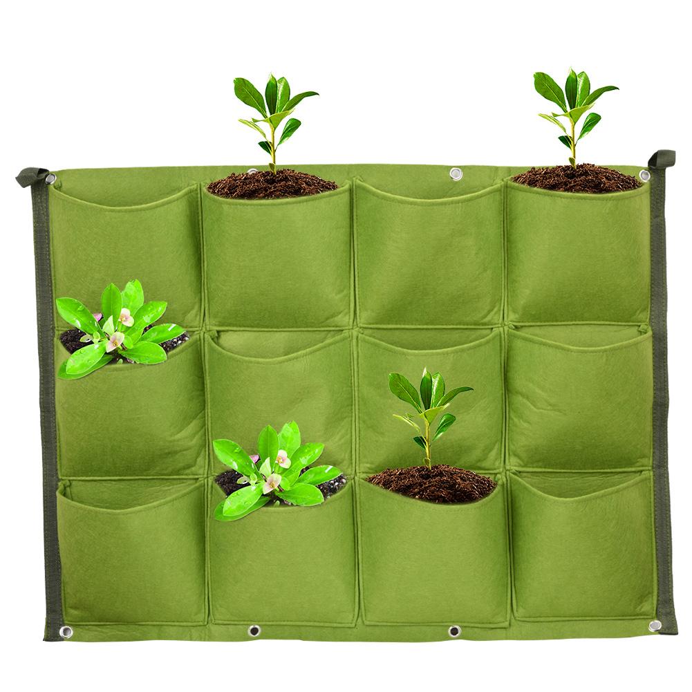 12 Pockets Vertical Greening Hanging Wall Outdoor Garden Plant Growing Bags Planter