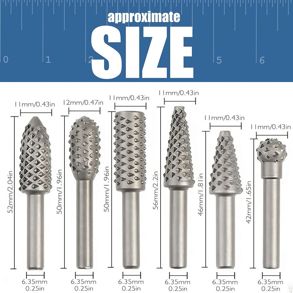 6-Piece Woodworking Rotating Irregular-Shaped File Set Steel Files with Round Handles Grinding and Polishing Tools Deburring
