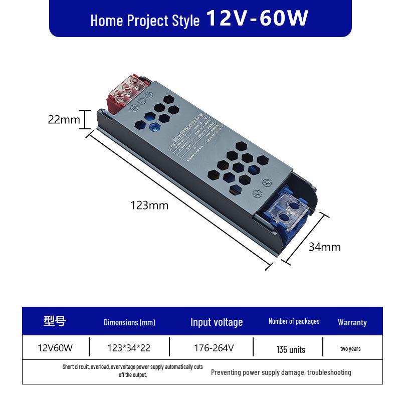Ultra-thin Silent Indoor 220V To 24V LED Driver Transformer for Light Box, 60/400W, 12V Output