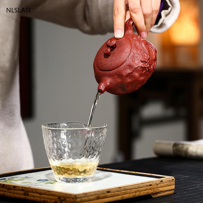 Yixing Tea Pot Purple Clay Dragon Pattern Teapots Beauty Kettle Raw Ore Dahongpao Handmade Boutique Tea Set Authentic 240ml