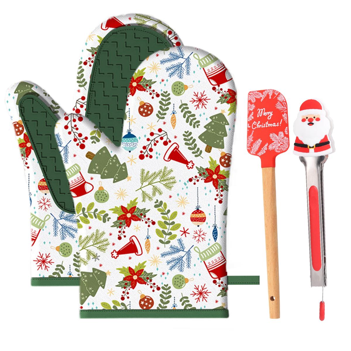 

Рождественский набор для выпечки Leeseph, включает в себя 2 силиконовые прихватки-рукавицы, 1 симпатичную силиконовую лопатку и 1 кухонные щипцы-зажимы в виде Санты