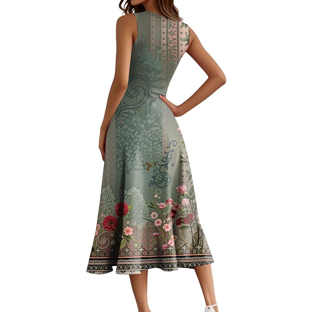 Damenmode Lässig Reißverschluss Ärmellos Rundhals Bedruckt Elegant Temperament Rüschenkleid Kleider