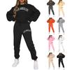 New Women's Autumn/Winter Letter Print Hooded Fleece Sweatshirt with Drawstring Pants