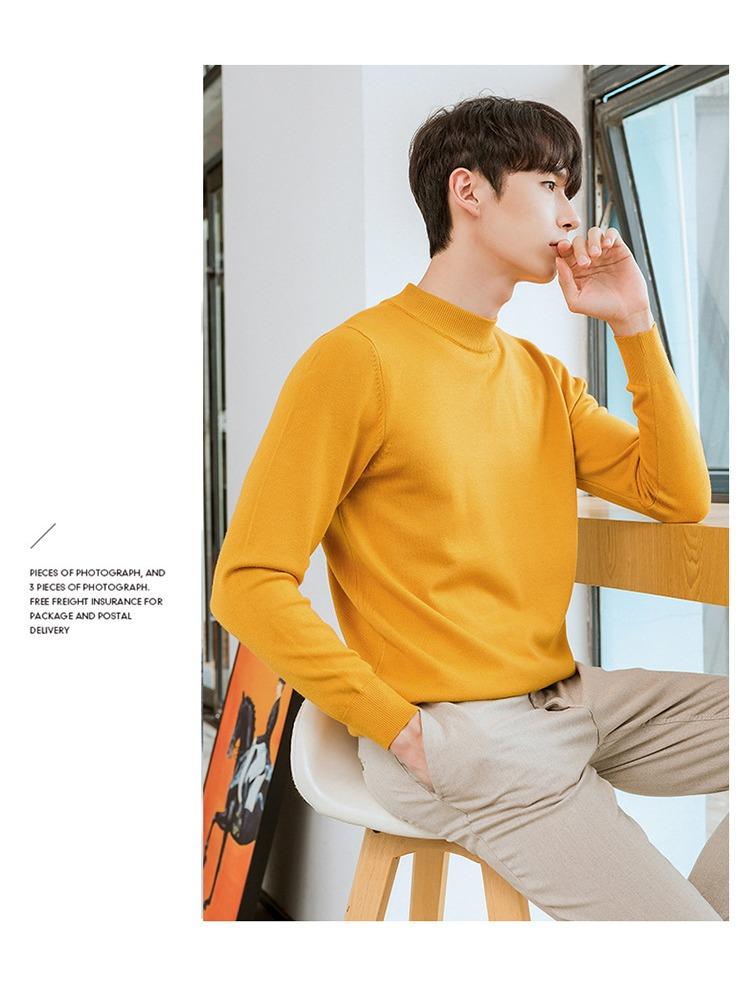 Semi-turtleneck Sweater Men's Soft Fit Knit Sweater Solid Color Casual Warm Long-sleeved Versatile Wool Bottoming Shirt Tide