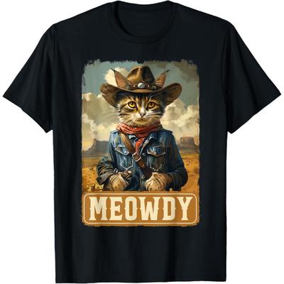 Meowdy Funny Country Side Cat Hat Vintage Cowboy Cat Lovers T-Shirt
