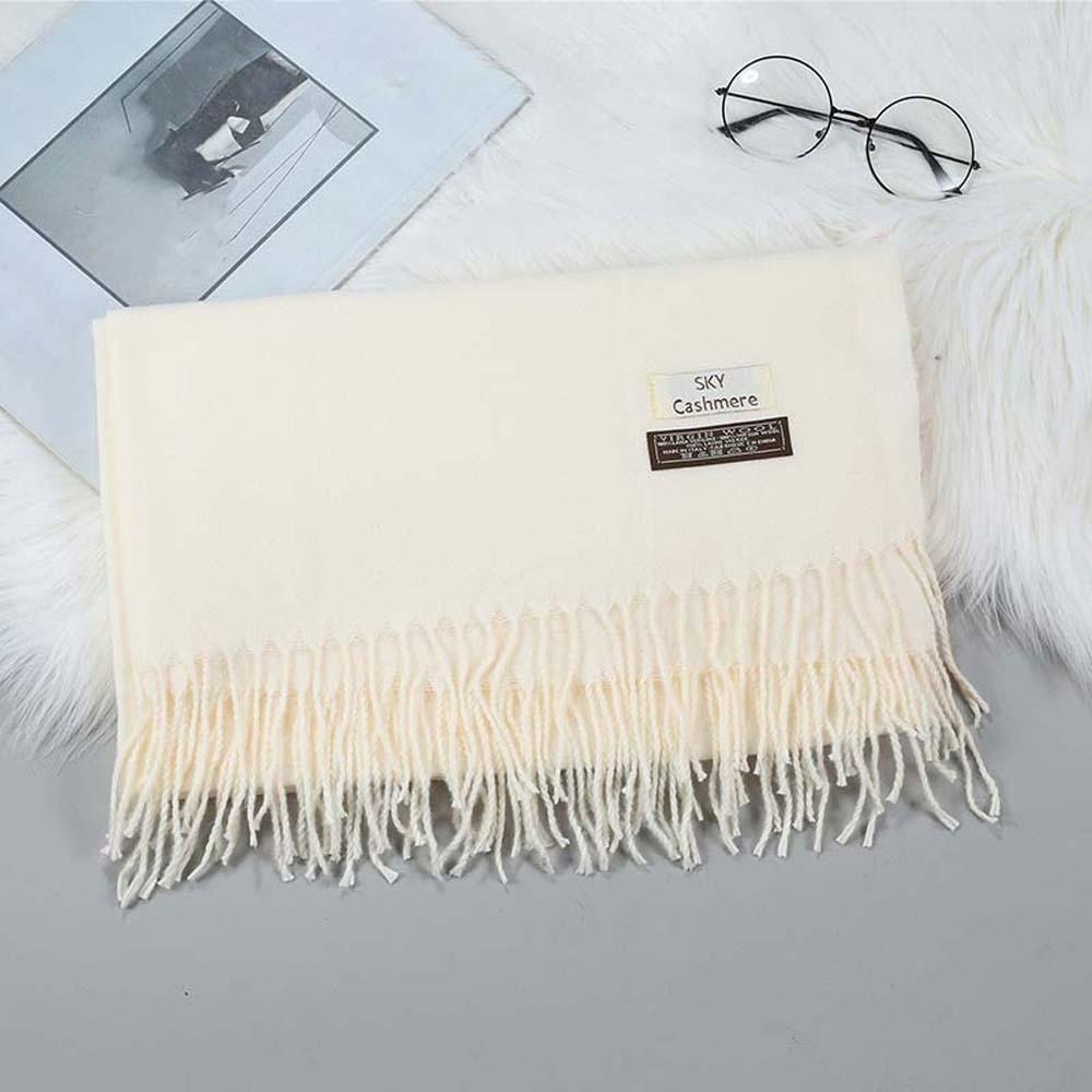 Polyester Classic Wool Scarf Windproof Long Neckscarf with Tassel Cold-proof Solid Color Shawl  Men