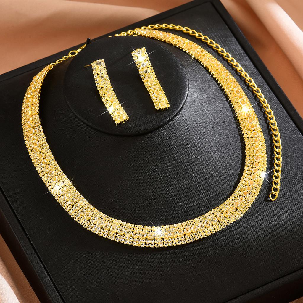 Europe and America cross-border zircon water drop choker light luxury premium necklace earrings set dress temperament accessorie