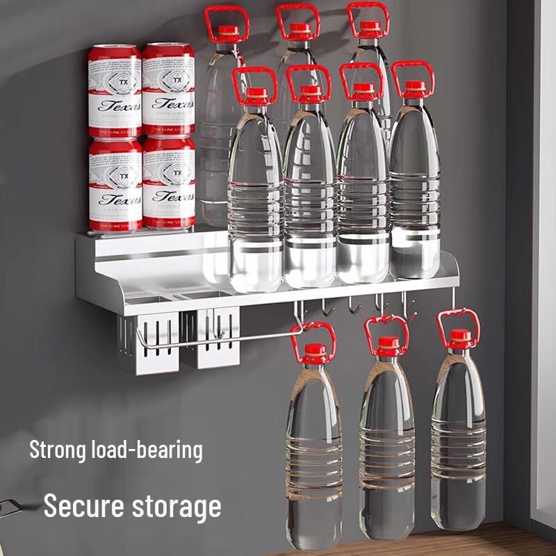 No-Drill Wall-Mounted Kitchen Shelf with Knife Holder and Chopstick Caddy