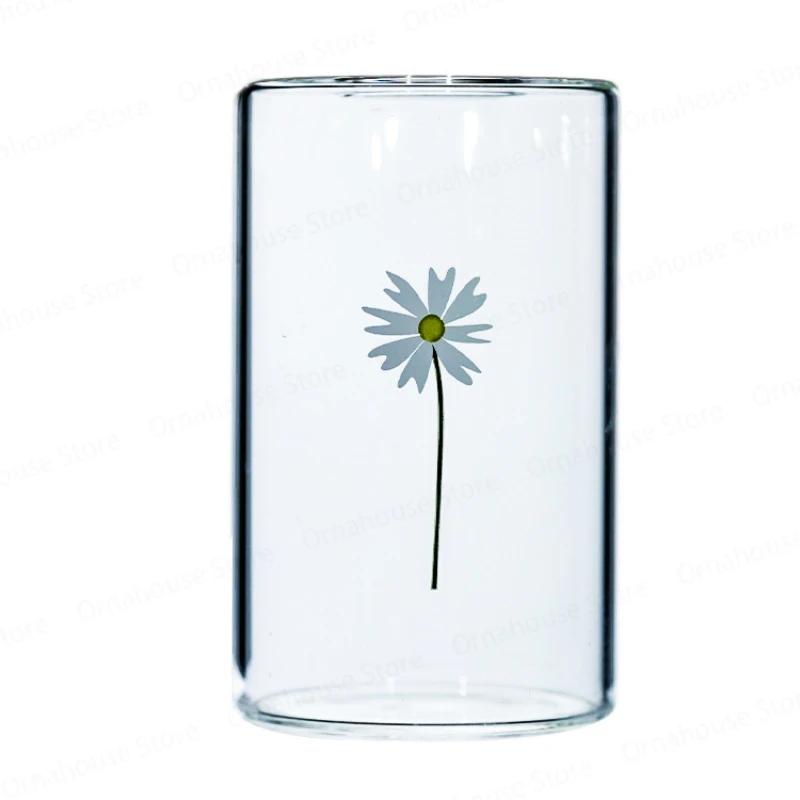 New Minimalist Printed Small Hole Glass Flower Vase Transparent Hydroponic Hydroponic Flower Arrangement Handicraft Decoration