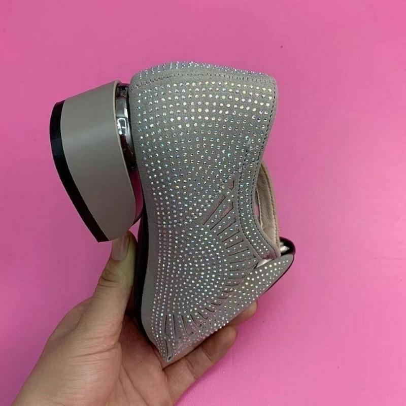Hollowed Out Mesh Yarn High Heeled Sandals Water Diamond Breathable Low Heel Pointed Head New Fashion Summer