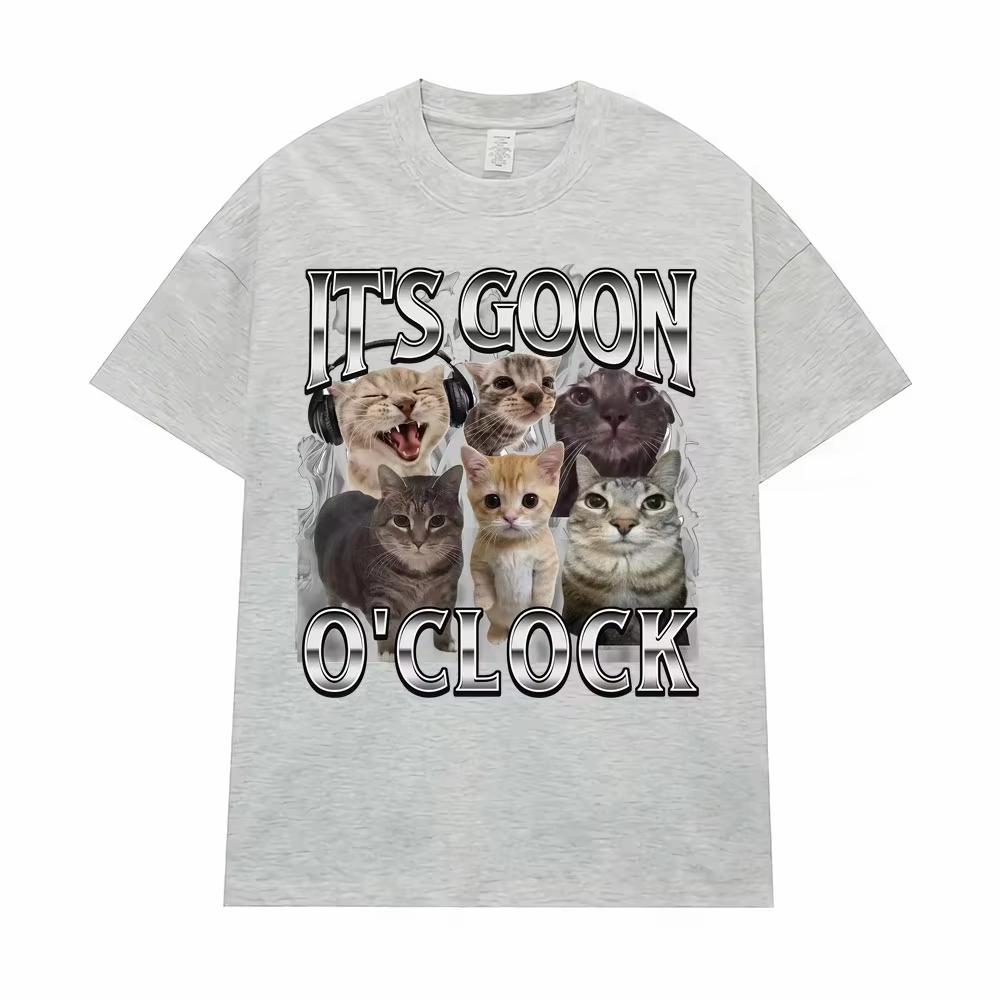 È l'Ora del Gatto Divertente Carino Meme Gatto Grafica Maglietta Unisex Abbigliamento Donna Moda Kawaii Maglietta Uomo Top Estivi Maglietta in Cotone