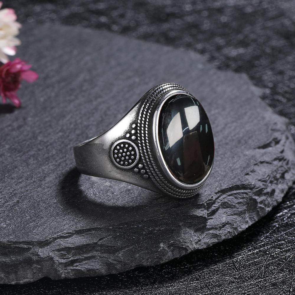 Silver Rings Large Natural 10x14MM Black Agate Ring for Women Men Silver Party Jewelry Tiger Eye Turquoise Lapis