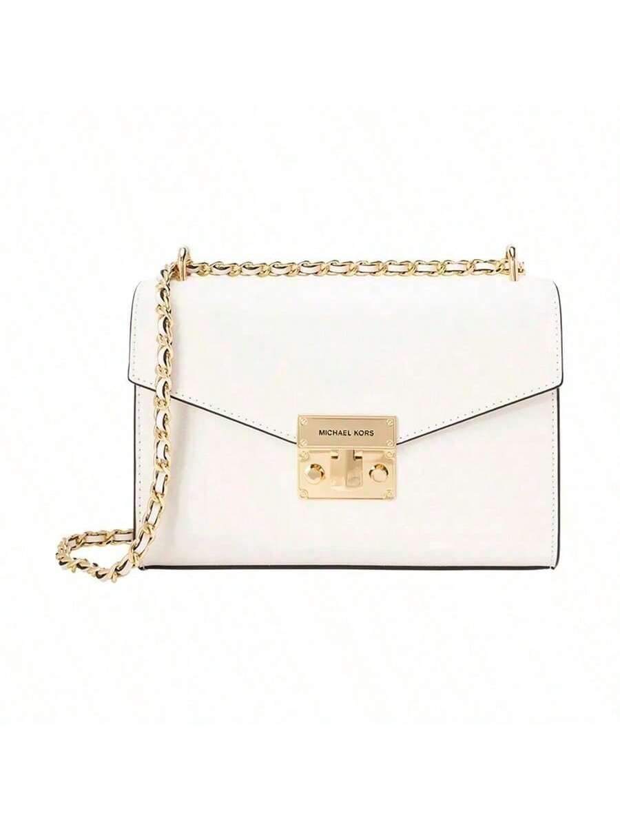 

Michael Kors Solid color lock closure seam chain shoulder strap cowhide shoulder crossbody bag women s medium 35S1GXOL2L-085 белый