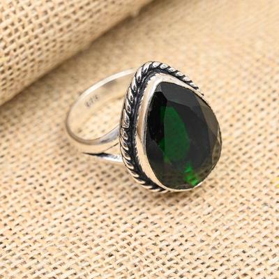 Chromdiopsid-Edelstein, 925er-Sterlingsilber, handgefertigt, erstaunlicher Schmuckring