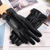 Women's Touchscreen Windproof Leather Gloves - Fleece-Lined, Thickened, Warm for Autumn/Winter, Cycling & Driving, Fashionable PU Cotton.
