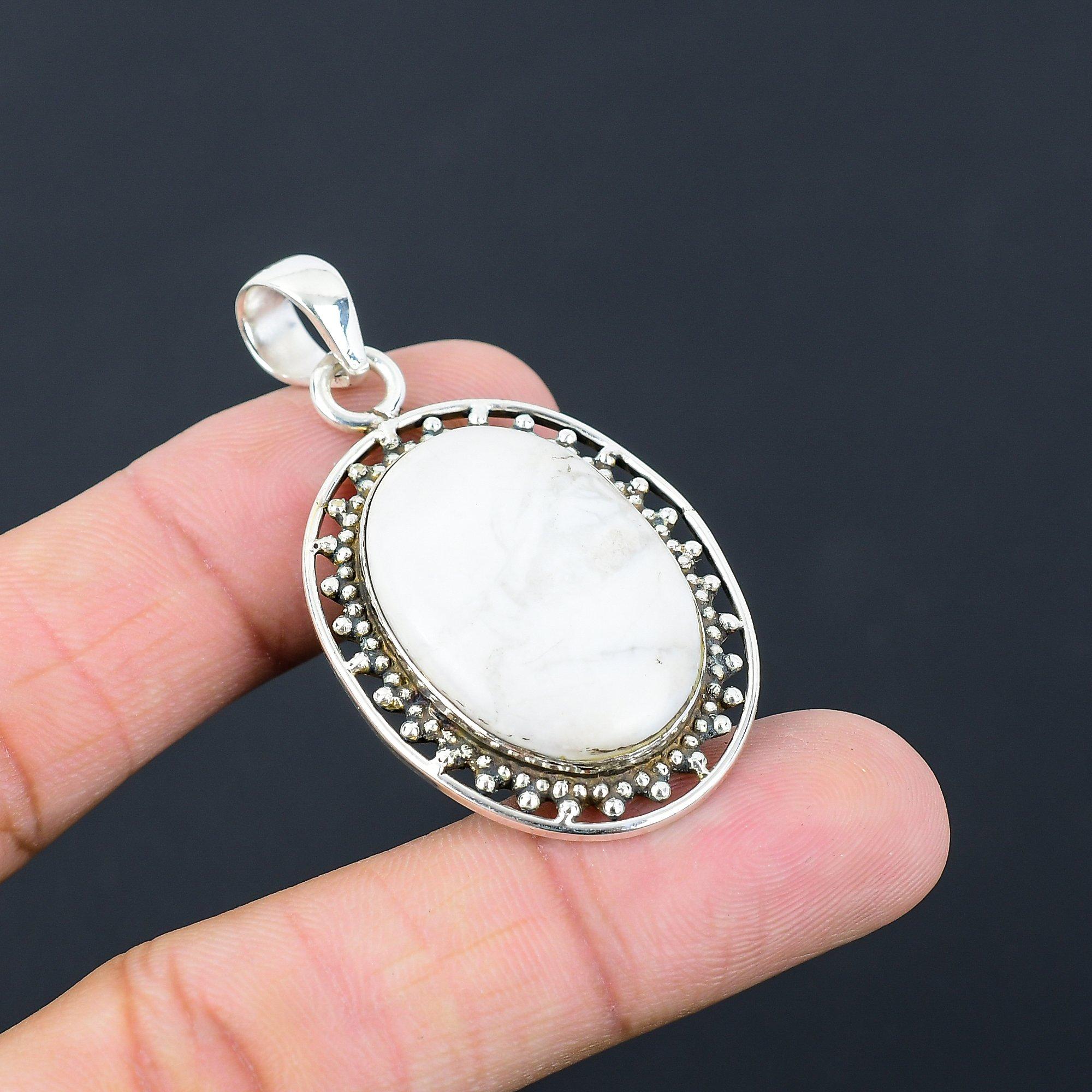 Mothers day Sale Howlite Stone Sister Crown Chakra Handmade Pendant 925 Silver