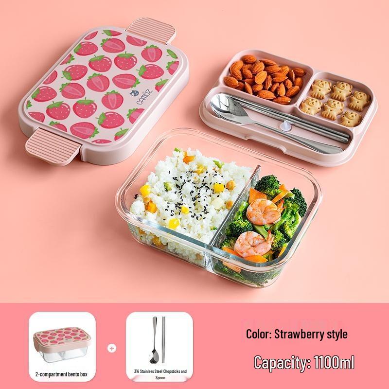 CAMUZ Strawberry High Borosilicate Glass Lunch Box 1100ml