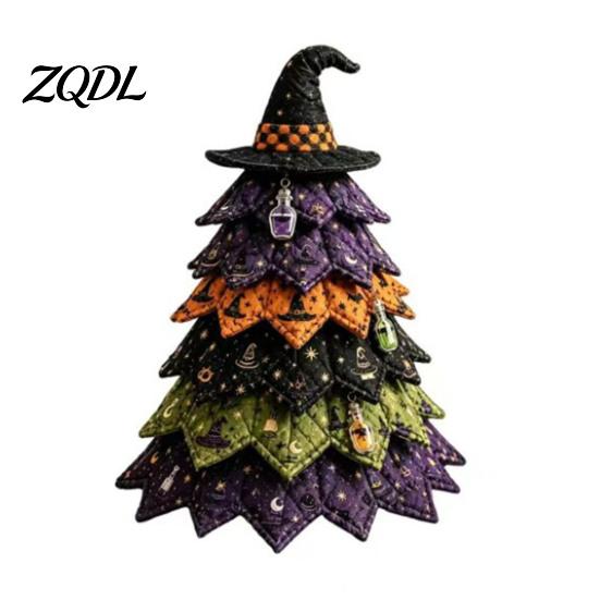 Artigianato da Cucito Fatto a Mano Kit Albero in Tessuto Trapuntato di Halloween, Gatto Strega Ragno Fai da Te Esposizioni Festive da Tavolo Progetto Artigianale Imbottito 3D per Quilting