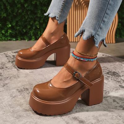 Vintage Super High Heels Mary Jane Schuhe Damen Plus Size Knöchelschnalle Plateau Pumps Frau Runde Zehenpartie Chunky Heel Lolita Schuhe