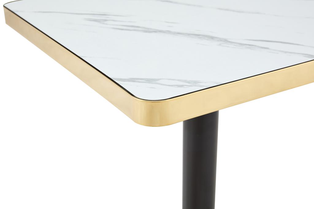 Square Dining Table UV Panel Marble Look Metal Frame Modern