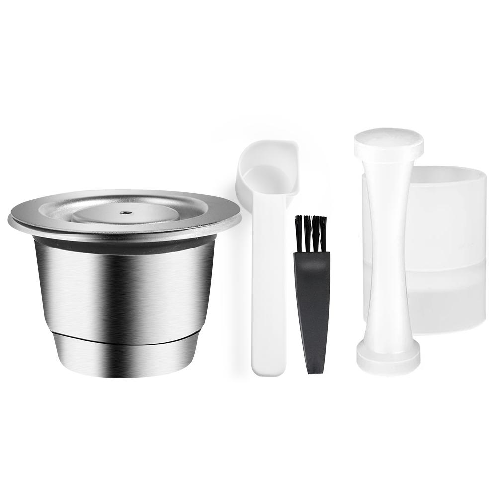 Filtros de Cápsula Recarregáveis Copos de Espresso de Aço Inoxidável Cápsulas de Café Reutilizáveis Para Nespresso Com Tamper Anel Dosador