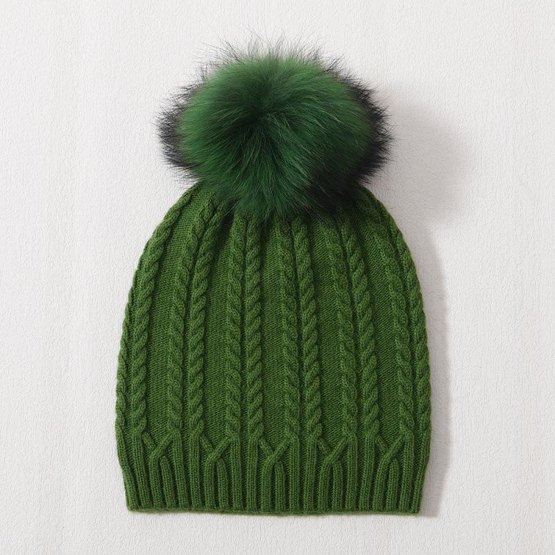 Versatile warm rabbit down knitted hat women's solid color outdoor twist pattern wool hat winter ear protection windproof