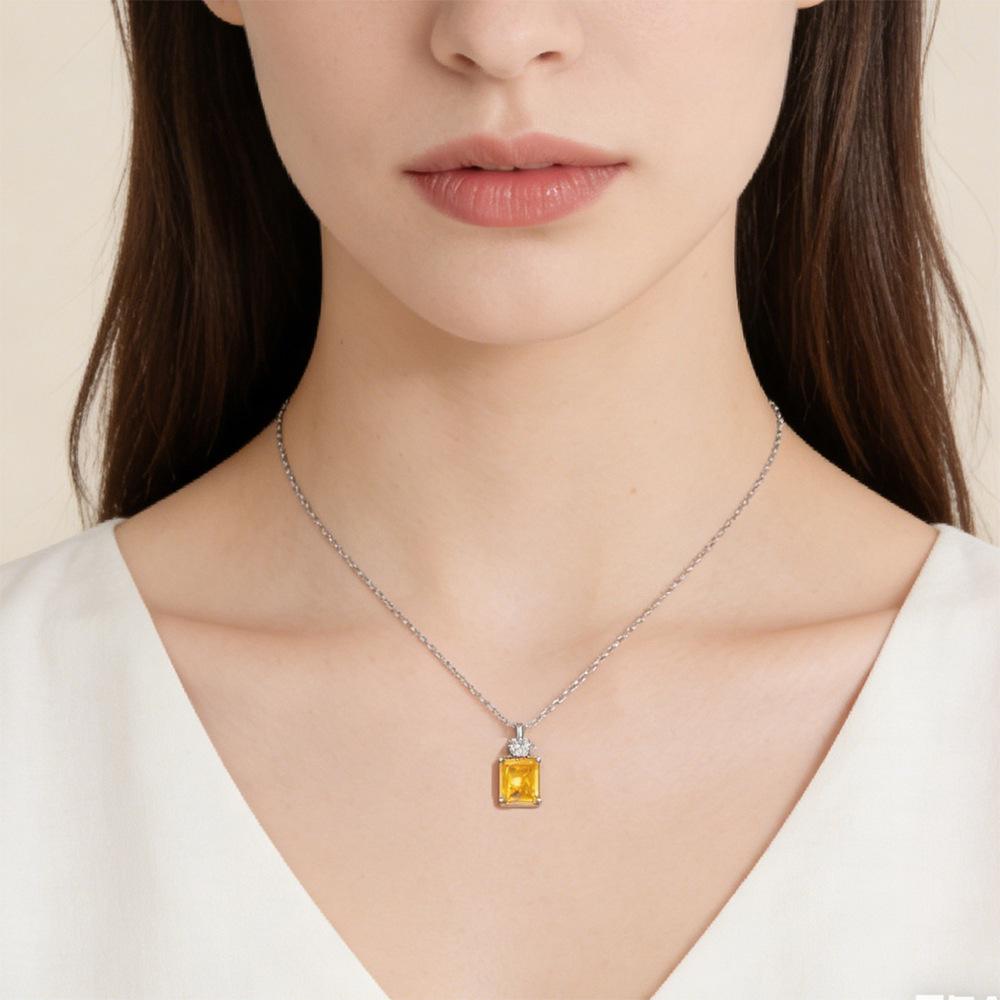 European Style Geometric Yellow Square Necklace - Simple & Elegant Women s Jewelry