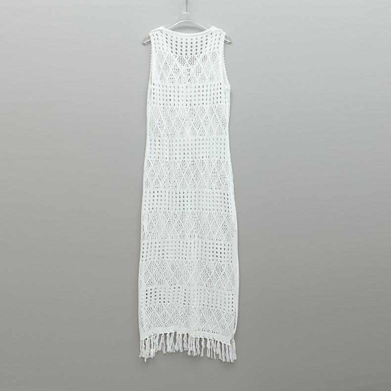 Letnia kamizelka Hollow Knit Seksowna sukienka z dekoltem w serek Temperament Luźna bez rękawów Plażowa okrycie