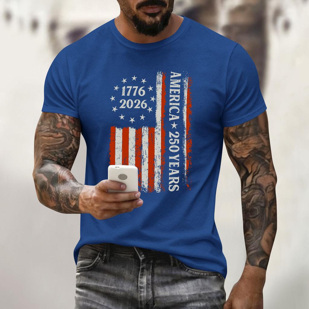 Men's Holiday Print Round Neck Short Sleeve Top Casual Sports Top