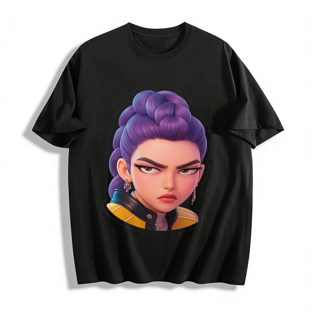 Cool Purple Braided Sassy Girl Print Top Street Style Edgy Casual Versatile Crew Neck T-Shirt Pure cotton T-shirt XXS