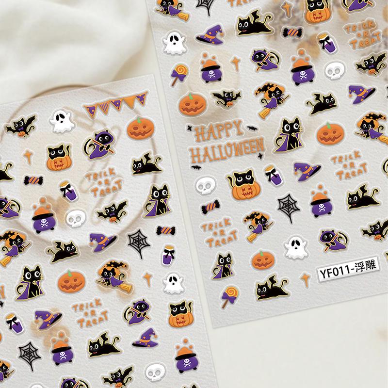 New 3D Halloween Nail Art Stickers: Embossed Pumpkins & Bats
