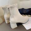 Martin boots women's 2025 new women's boots winter European and American style square head rear zipper short boots women's thick heel medium heel boot