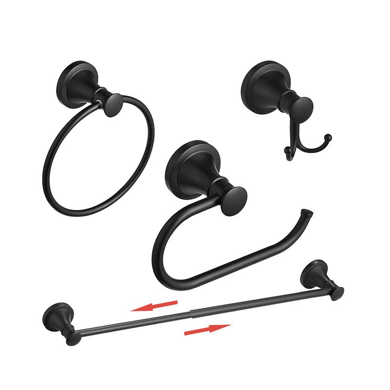 

4-Piece Bathroom Bath Set, Wall Mount (Adjustable Towel Bar Rack, Towel Ring Holder, Paper Towel Holder, Double Towel Hook) чёрный