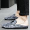 2025 New Men's Slippers Leather Summer Flat Bottom Outdoor Non Slip Comfortable Luxury Trendy Set Wearing Half Slippers 39-44