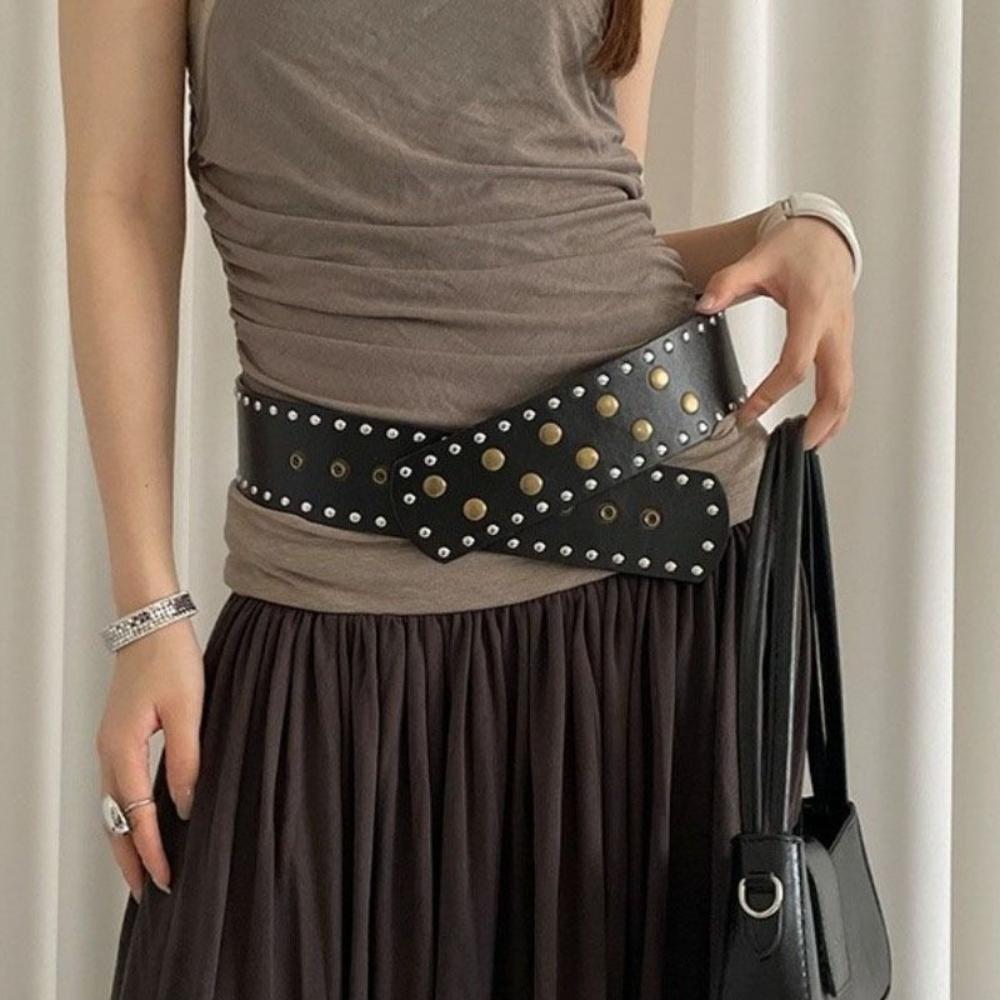 Punk Style Wide Women's Belt Snap Button Dress Jeans Belt Fashion Rivet Waist Belt Spicy Girls