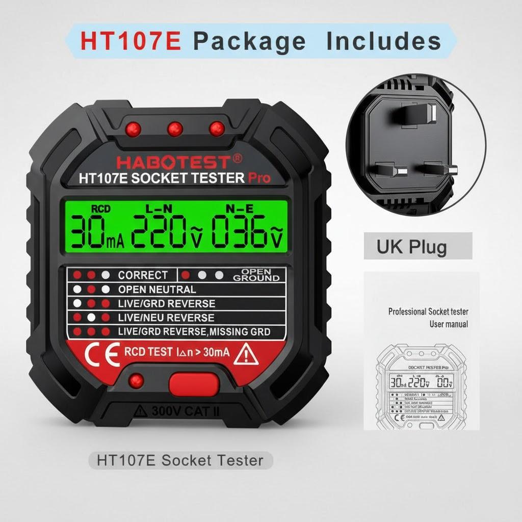 

Voltage Tester Socket Tester Pro RCD 30mA Detector Ground Neutral Plug Polarity Phase Checker Electrical Safety Tool