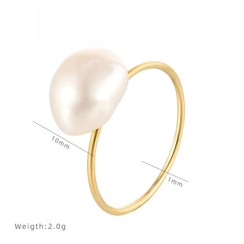 Natural Baroque Pearl Ring Women's Simple High-end Ring Titanium Steel Plated High Color Retention Jewelry