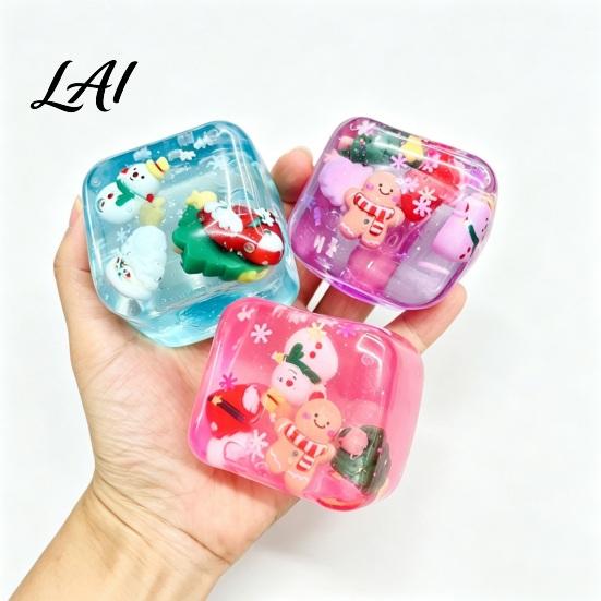 Christmas Stocking Stuffers Cube Stress Relief Toy Clear Squeeze with 3D Snowman Anxiety Gadget Santa Claus Gingerbread Xmas Tree Hand Relaxation