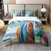 Cartoon Sea Surf Duvet Cover for Adults, Beach Theme Surfboard Bedding Set for Bedroom Decor,Tropical Palm Tree Duvet Cover Set