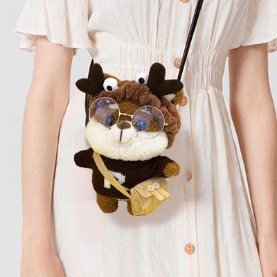 Bolsa de Ombro de Pelúcia Crossbody Criativa Fofa com Fecho de Zíper Boneca Estilosa Bichos de Pelúcia