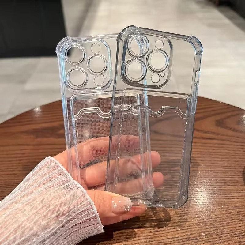Luksus Soft Card Veske Telefonveske For iPhone 16 15 14 13 12 11 Pro Max Mini X XS Max XR 7 8 Plus SE 2020 Transparent Bumper Cover