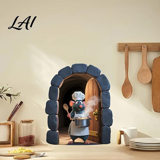 Cute Animal Wall Decor Christmas Mouse Break‑Through Decals 3D Hole Self‑Adhesive Removable PVC Art Stickers DIY for Living Room Entryway