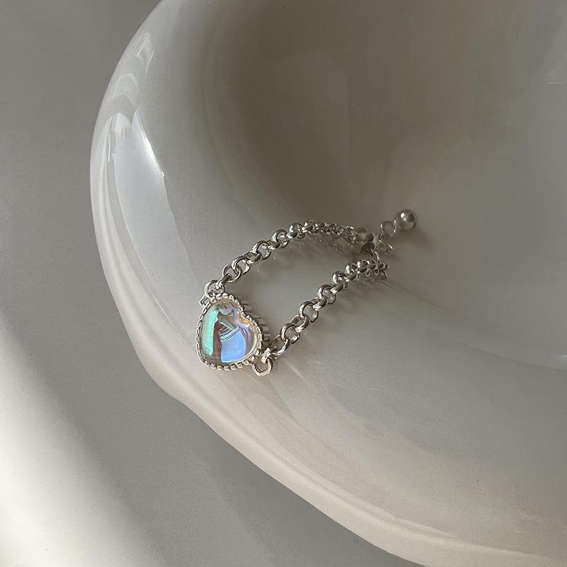 

Современное медное кольцо с регулируемым размером в форме сердца с лунным камнем для женщин, стильная мода в стиле инс