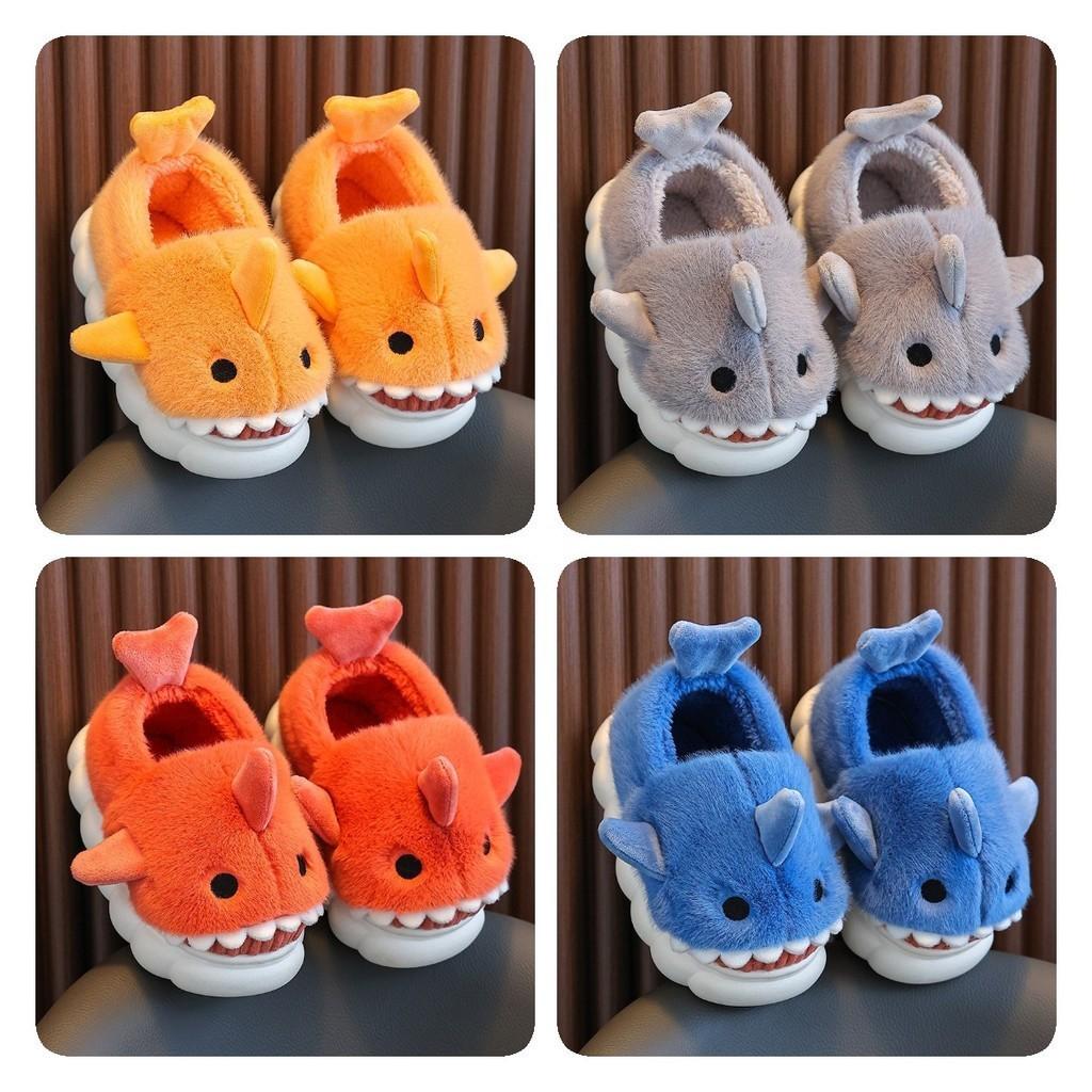 Gemütliche Wasserdichte Kinder Hausschuhe mit Hai-Motiv für Jungen Mädchen Warme Indoor Winter Hausschuhe