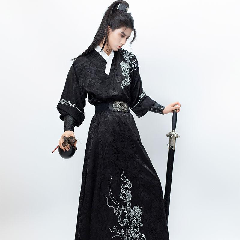 Chinese Ming Dynasty Style Straight-neck Shirt Suit Hanfu For Men