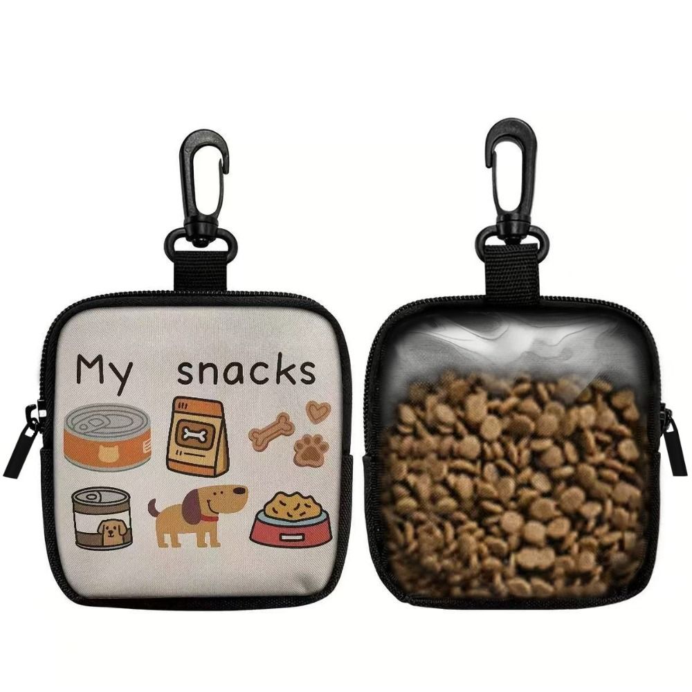 With Hook Dog Treat Bag Transparent Window Zipper Closure Portable Pet Snack Pouch Leak-proof Dog Print Puppy Pet Training Bag