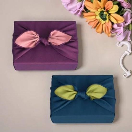 Furoshiki 2-piece set 70cm chirimen reversible double-sided dyed 4-sided sewn Japanese pattern stylish two-width lunch wrap gift bottle kimono bag eco