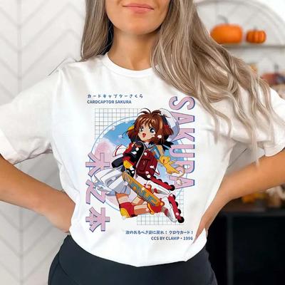 Sakura Card Captor T-shirt Women Korean Clothes Breathable Gothic 80s T-shirt Y2k Classic Comfortable 2000s Kawaii 80s